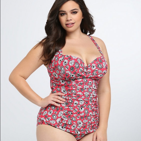 SKULL PRINT RUCHED TANKINI TOP Sz 0